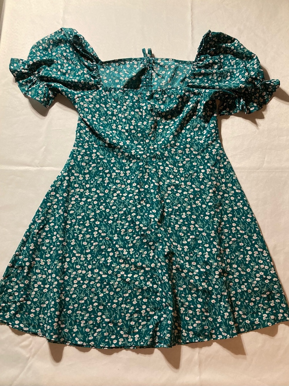 SHEIN Teal Floral Puff-Sleeve Dress - Picture 2 of 6